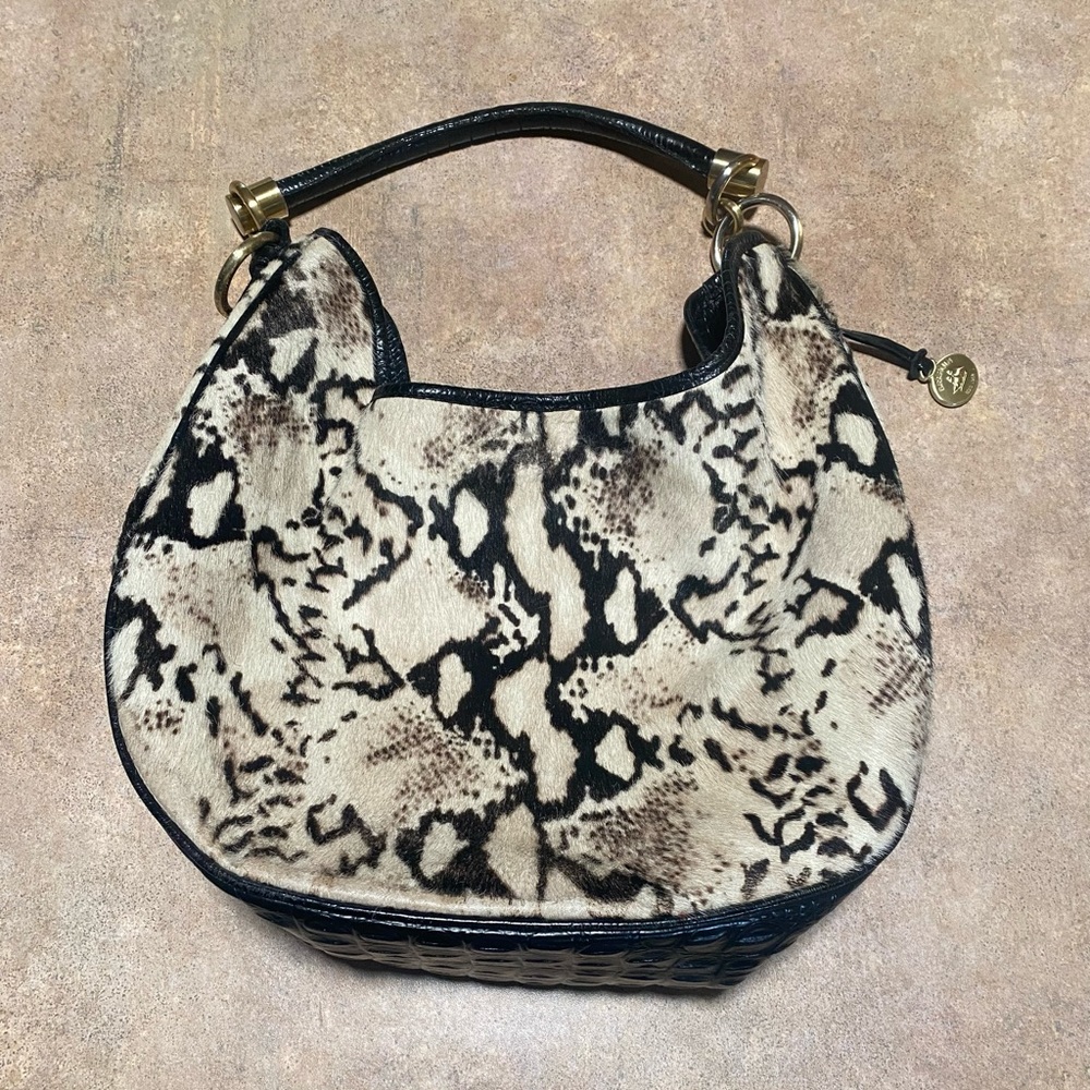 Brahmin animal print fur and leather purse